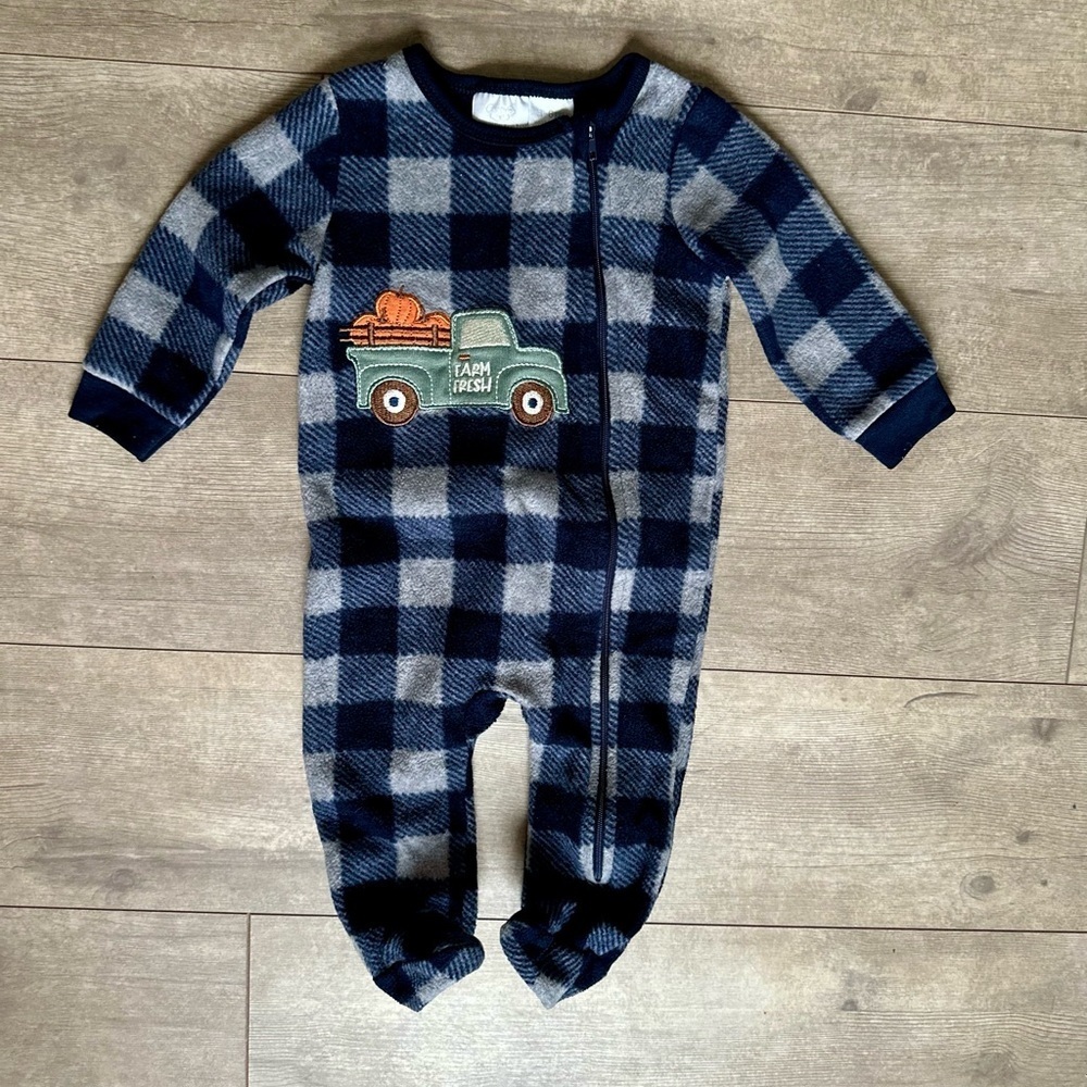 Koala Kids Baby Boy Pumpkin Fall Harvest Plaid Ultra Soft Zip Footies Sleep Play